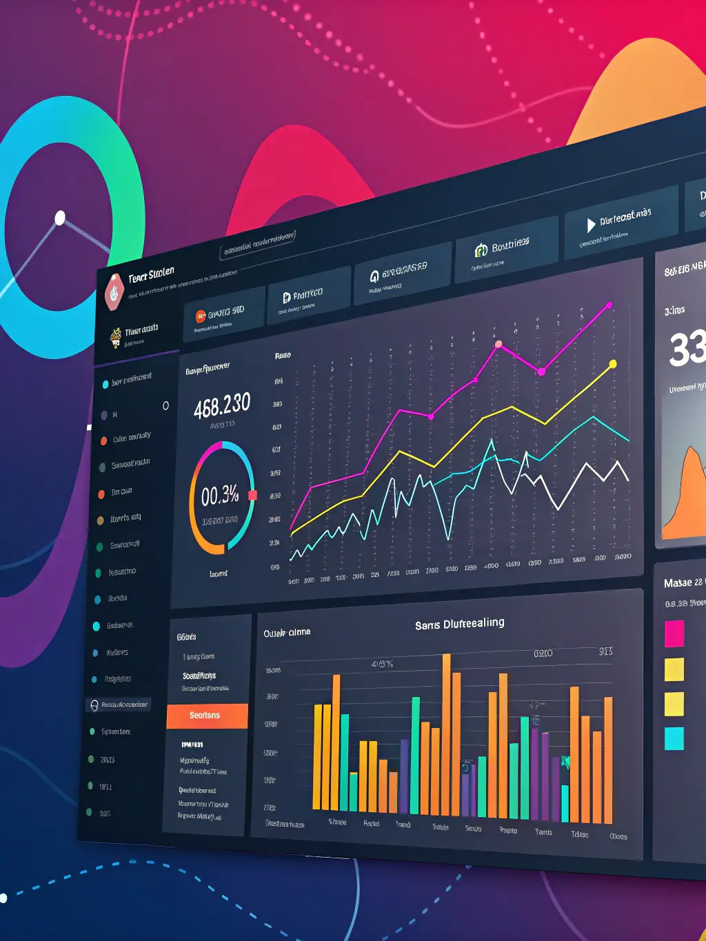 A visual representation of a database schema and data analytics dashboard, highlighting efficient data management and analysis.