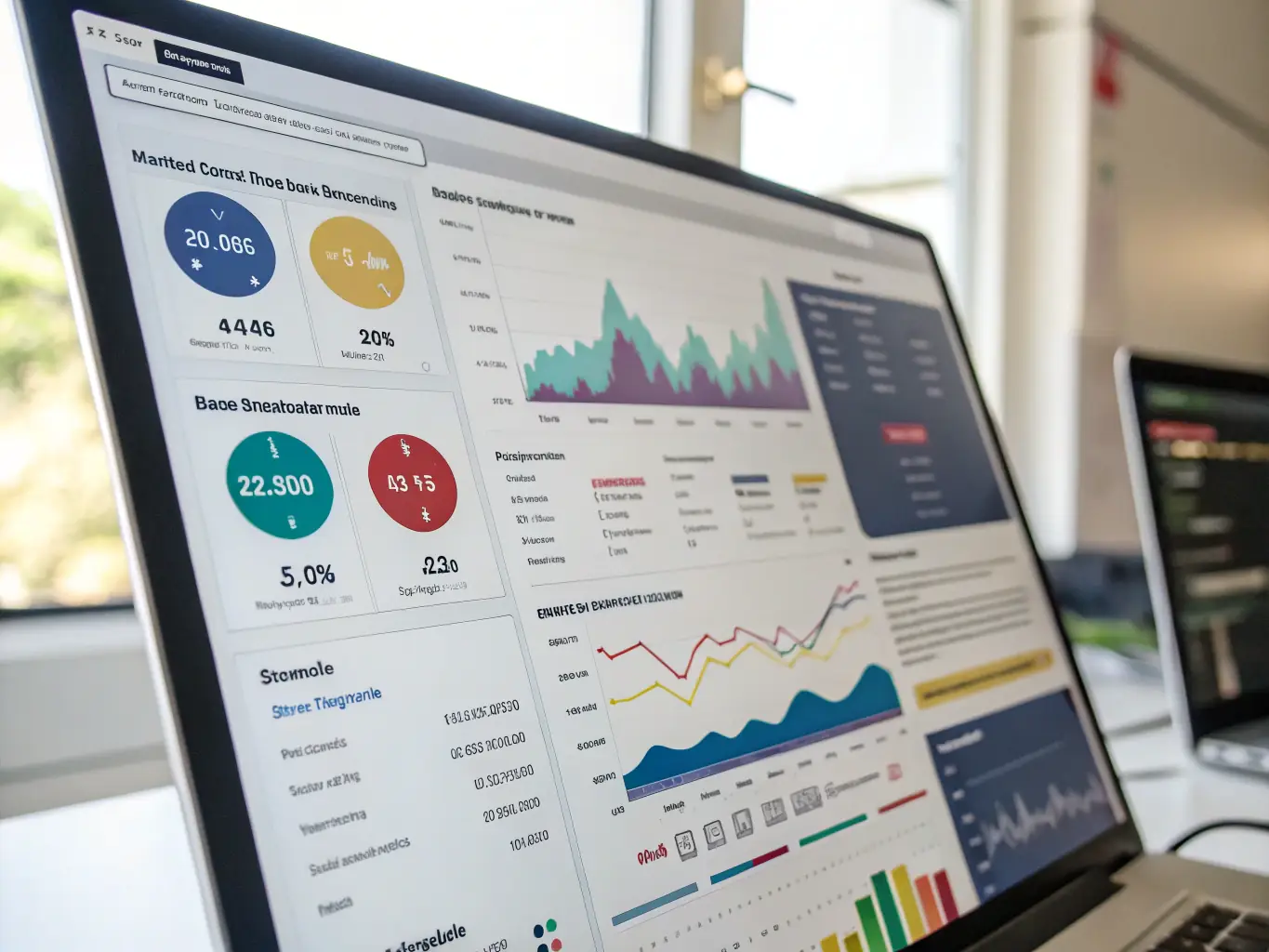 An intuitive dashboard of an internal business management system, displaying key performance indicators and process automation workflows.